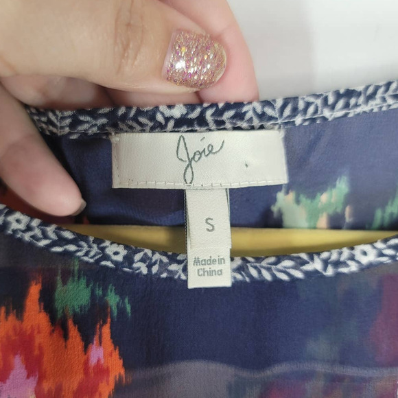 Joie Women's 100% Silk Bohan Floral Patchwork Top Blouse Blue Orange Size Small - Picture 4 of 6